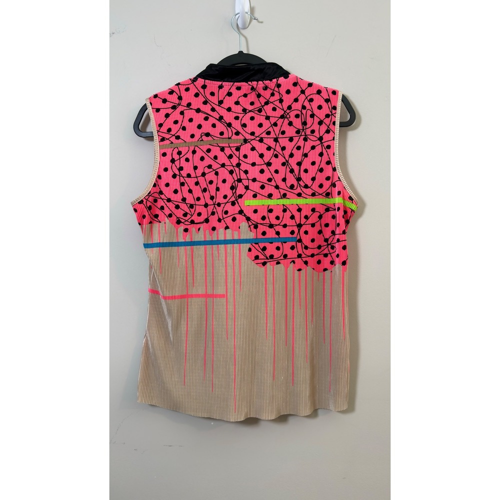 Jamie Sadock Sleeveless Top Women's Pink Tan Pleated Zip Golf Size Large - Picture 2 of 8
